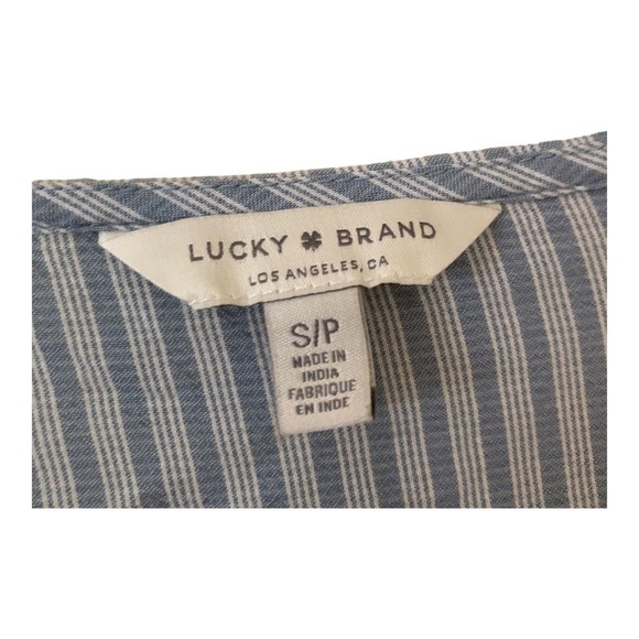 Lucky Brand Embroidered Floral Cross Over Flutter Sleeve Top Women's Small Blue - Picture 7 of 10